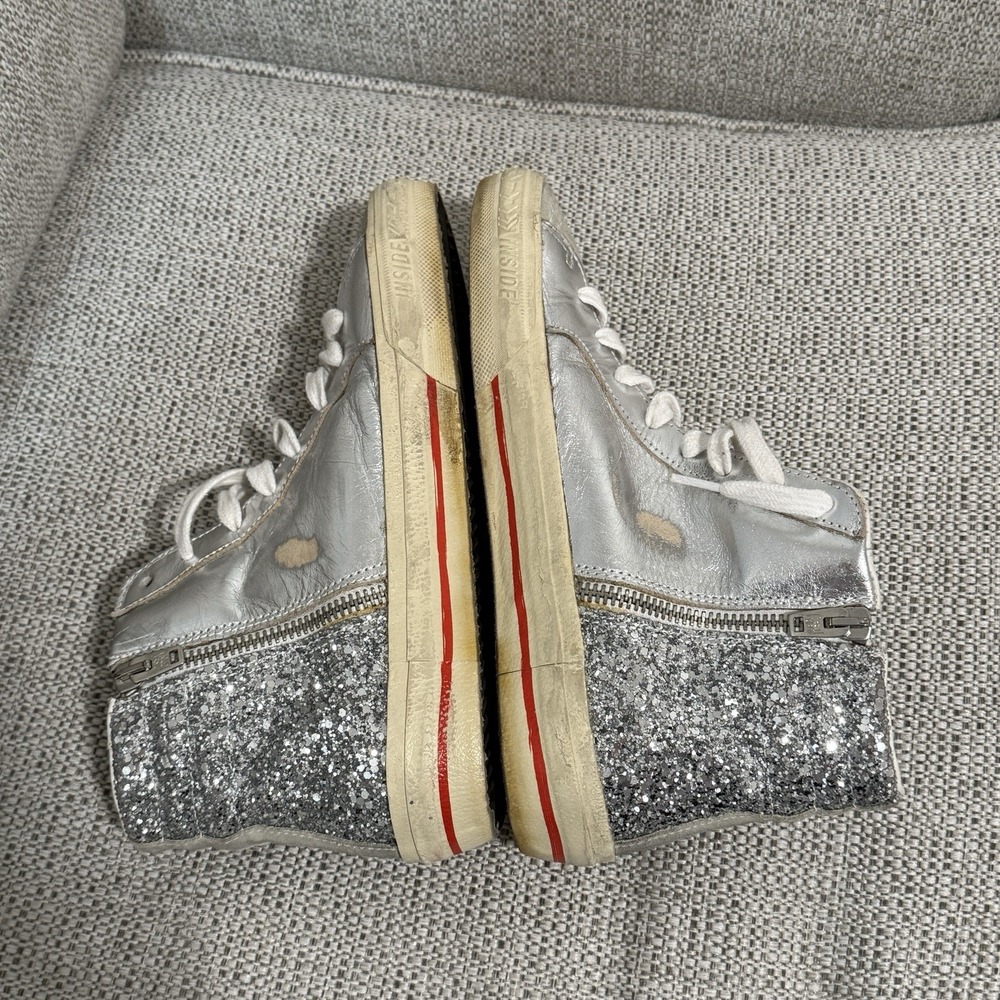 Golden Goose Slide with Laminated Leather Upper and Silver Glitter Size 36 - Picture 11 of 14